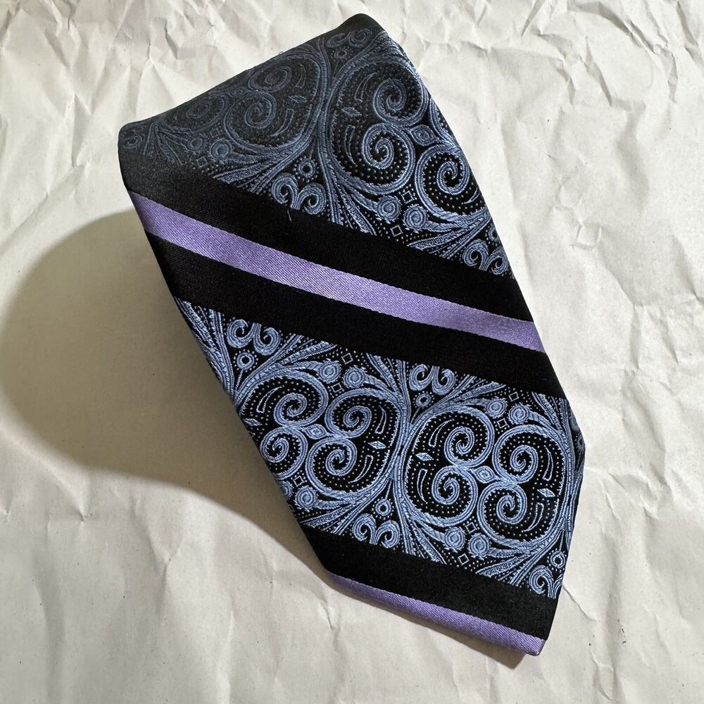TED BAKER Purple/Black Strip Floral Silk Made in USA 60"x3.5"